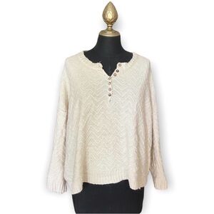 Listicle Sweater Cream Knit Long Sleeve Henley Button Size Small
